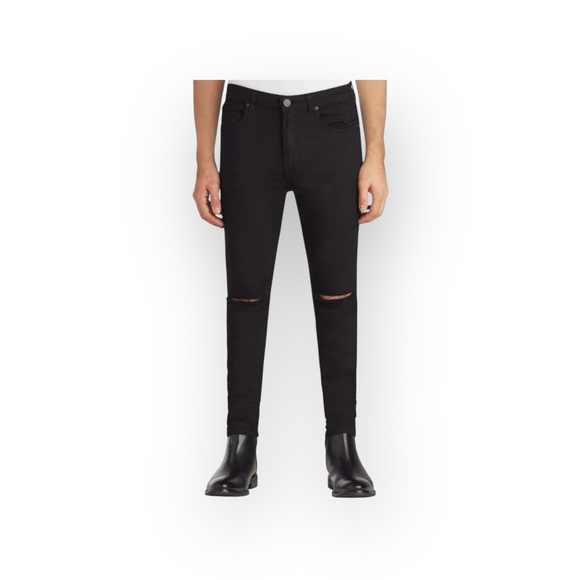 Monfrere 𖤐 Greyson Distressed Japanese Denim Skinny Jeans 𖤐 Black Noir 𖤐 30 - Picture 1 of 16